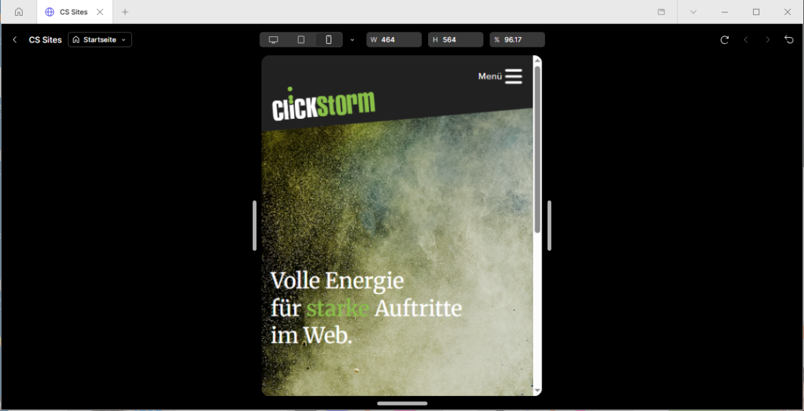 Mobile Vorschau einer mit Figma Sites erstellten Website mit responsivem Layout.