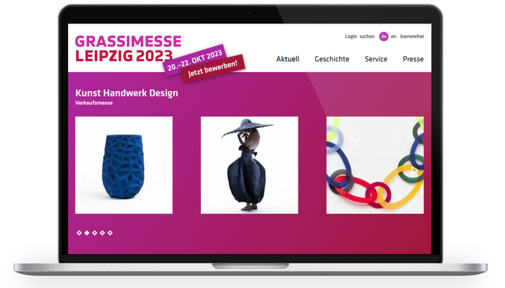 Seite der Grassimesse 2023 auf Laptop