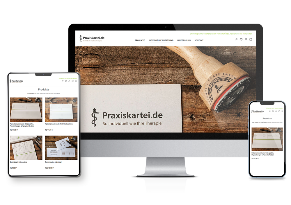 Seite praxiskartei.de auf unterschiedlichen Endgeräten
