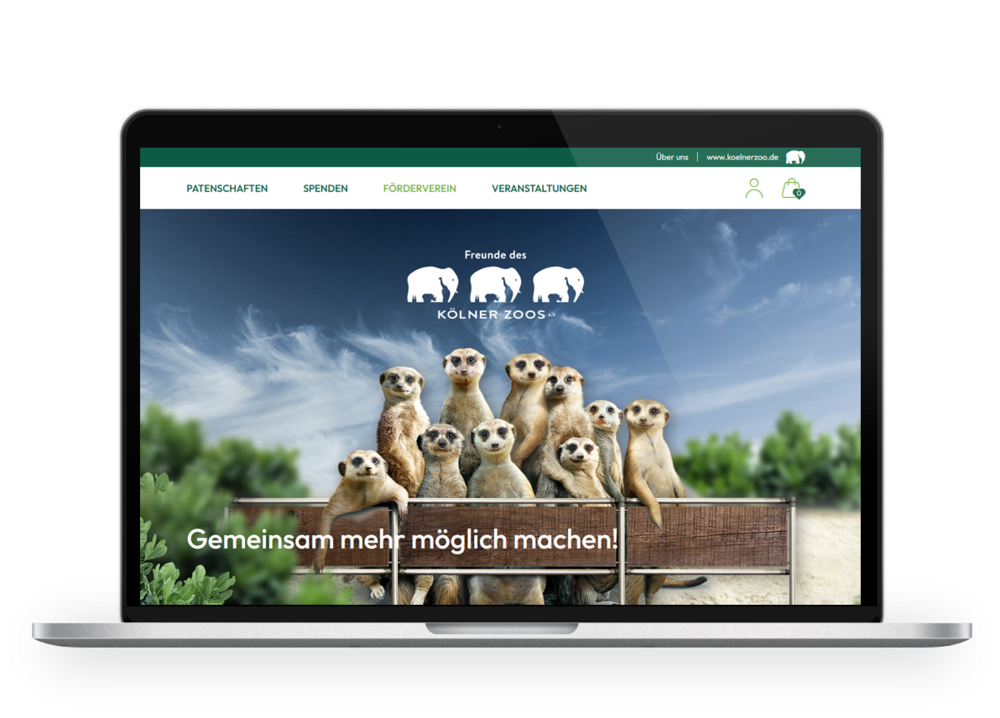 Startseite der Tierpatenschaft vom Kölner Zoo auf Laptop