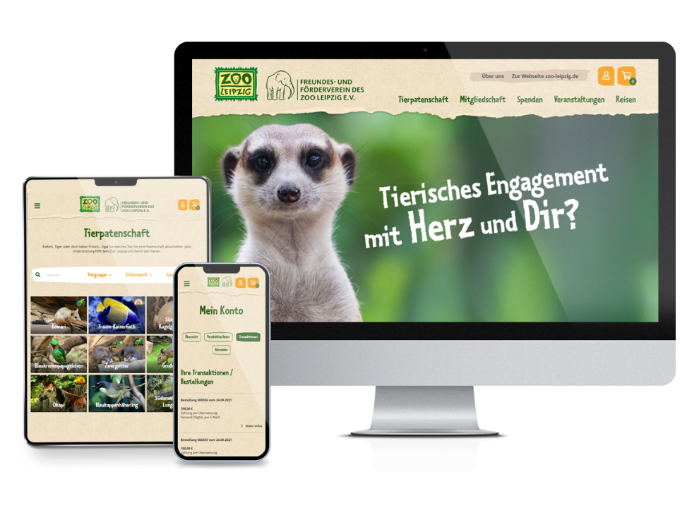 Seite vom Förderverein Zoo Leipzig auf unterschiedlichen Endgeräten