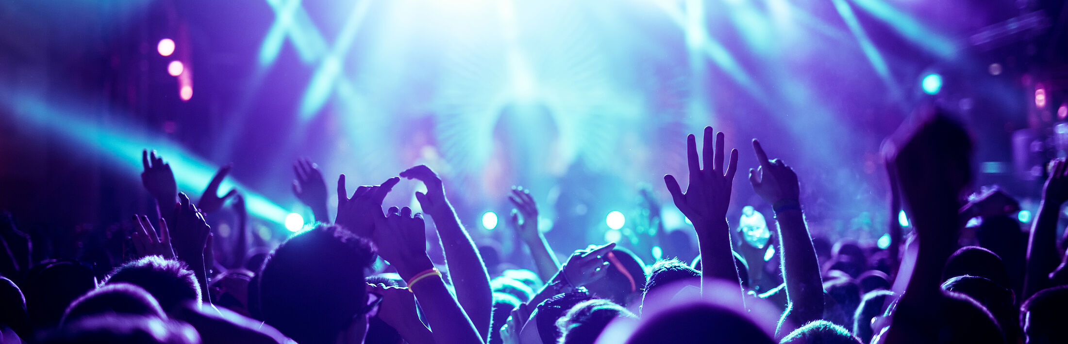 Personen feiern beim Konzert mit Blick zur Bühne