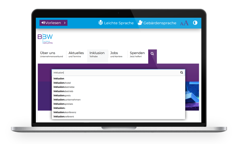 Suchfunktion vom BBW Leipzig auf Laptop