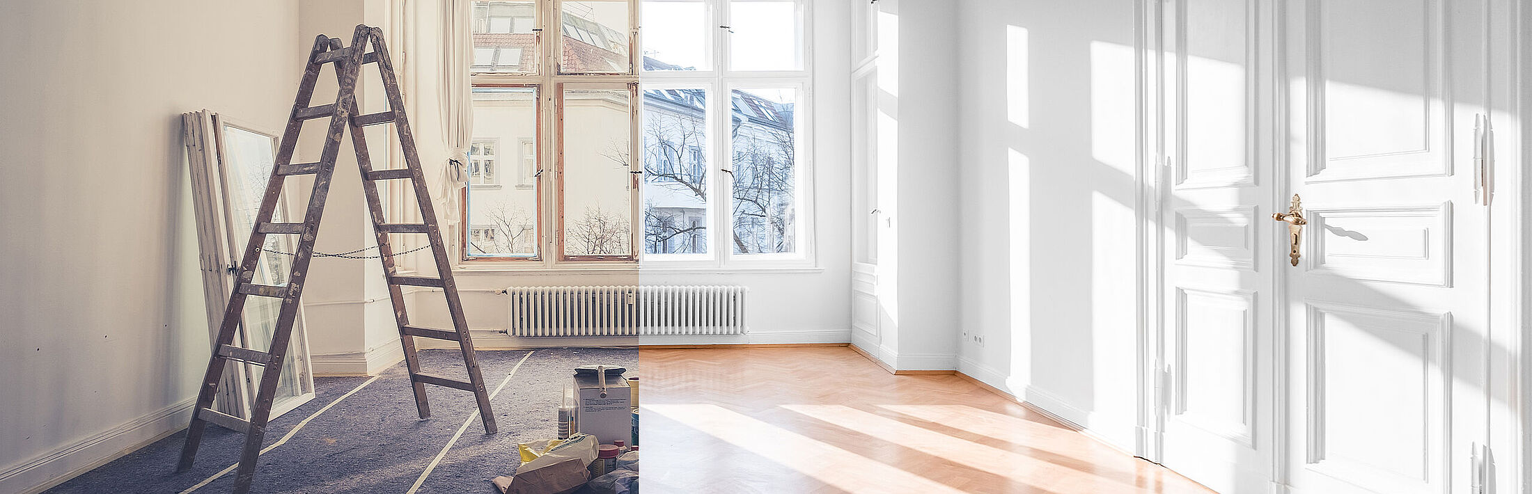 Renovierungskonzept - Zimmer vor und nach der Renovierung