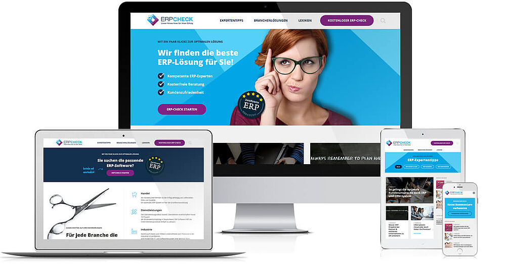 Startseite auf verschiedenen Endgeräten von ERP-Check